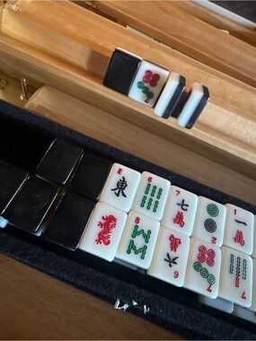 Classic Mahjong Tile Set - White with Black Accents